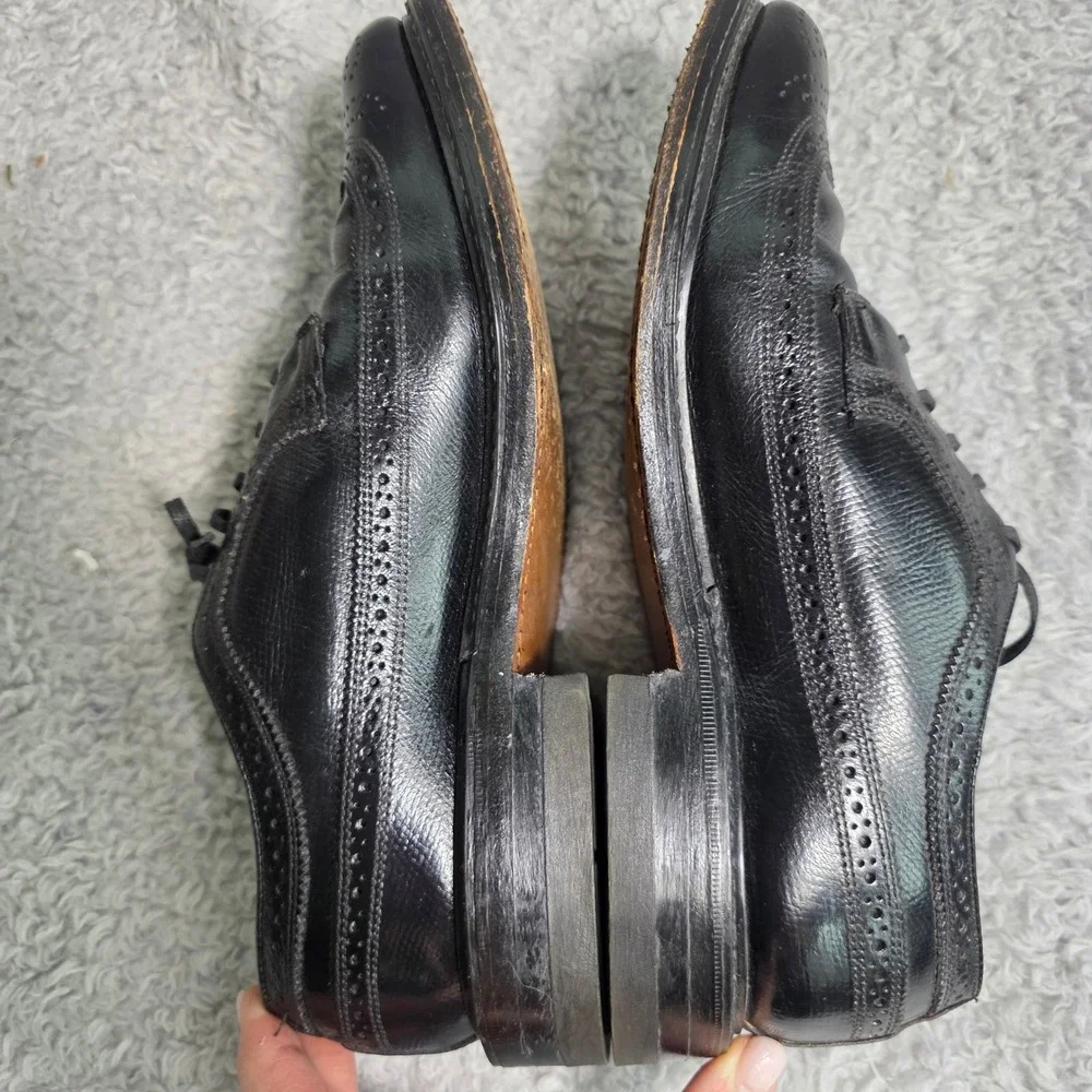 VTG Florsheim Longwing Wingtip 75675 Derby Black Leather Brogue Shoes Mens 8.5 D